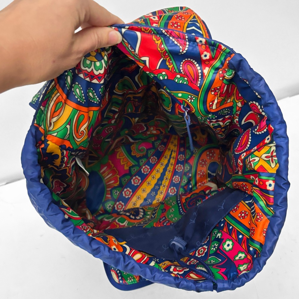 Vera Bradley Navy Blue Quilted Nylon Paisley Lining Drawstring Flap Backpack - Picture 6 of 10